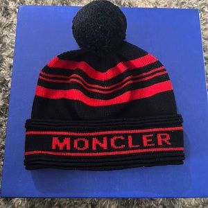 Moncler Ski Cap. Navy Blue/Red. OS.